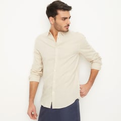 BASEMENT - Camisa Manga Larga Lino Hombre