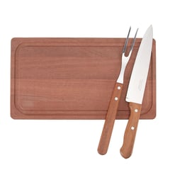 TRAMONTINA - Set X3 Cuchillo + Trinche Y Tabla Churrasco