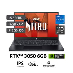 Gamer Intel Core I7 Rtx3050 16gb 512gb Ssd 13° Gen Nitro V 15 15,6"