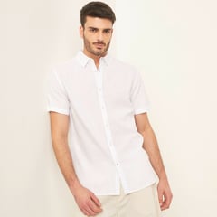 BASEMENT - Camisa Manga Corta Lino Hombre