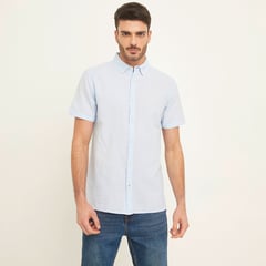 BASEMENT - Camisa Manga Corta Lino Hombre