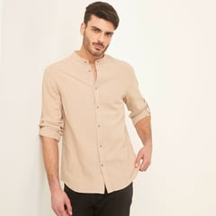 BASEMENT - Camisa Manga Larga Lino Hombre