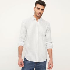 BASEMENT - Camisa Manga Larga Lino Hombre