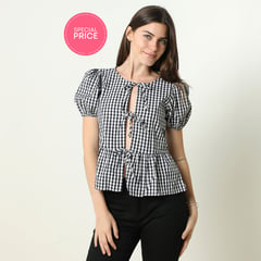 SYBILLA - Blusa Manga Corta 100% Algodón Mujer