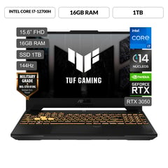 Gamer Intel Core i7 de 14 núcleos RTX3050 16GB 1TB SSD TUF Gaming F15 12° Gen 15.6" FHD