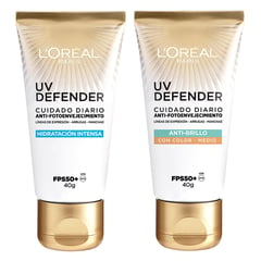 LOREAL PARIS - Pack UV Defender Hidratante + UV Defender Matificante tono Medio