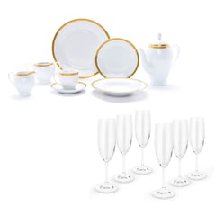 RONA - Juego de 25 Piezas Diana Gold + Set de Copas Champagne