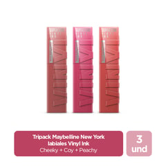 MAYBELLINE - Tripack New York Labiales Vinyl Ink Cheeky + Coy + Peachy