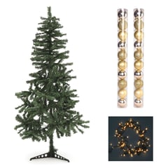 MICA - Combo Árbol 1.80 380 Ramas + Set20 Bolas Doradas 7Cm + 100 Luces Led