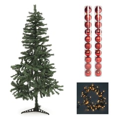 MICA - Combo Arbol 1.80 380 Ramas + Set20 Bolas Rojas 7Cm + 100 Luces Led