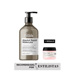 LOREAL PROFESSIONNEL - Shampoo Para Cabello Dañado Absolut Repair Molecular 500 Ml + Mascarilla Vitamino Color 75 Ml