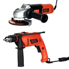 BLACK+DECKER - Taladro Percutor Eléctrico 1/2" 550W + Amoladora Angular Electrica 4-1/2" 820W HD555