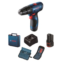 BOSCH - Taladro Atornillador percutor GSB 120-LI + 2 baterías + 23 Accesorios + maletín de plástico