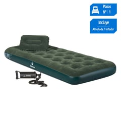 KLIMBER - Combo Colchón 1 Plaza Verde + Almohada + Inflador