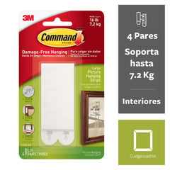 COMMAND - Tiras 3M Grandes para Colgar Cuadros Blancas x 4 unid