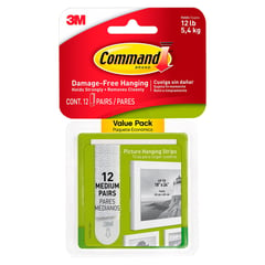 3M - Tiras Command para Colgar Cuadros Medianas Blancas x 12 pares