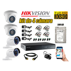 HIKVISION - Kit 4 Cámaras de Seguridad Full HD 1080p Disco 500GB Vigilancia + Kit de Herramientas Gratis