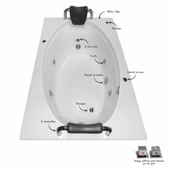 CUBA&SPA - Tina Hidromasaje Rectangular Bora Bora Ejecutiva 175x100cm Blanca