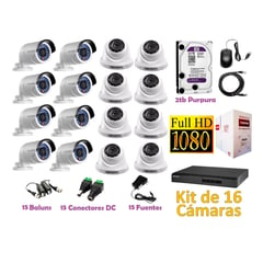 HIKVISION - Kit 16 Cámaras de Seguridad FULLHD 1080P Disco 2TB WD Completo