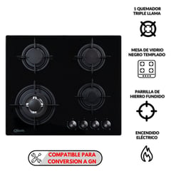 KLIMATIC - Cocina Empotrable a Gas 4 Hornillas Nina Negro 60 Pro