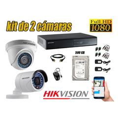 HIKVISION - Kit 2 Cámaras de Seguridad Full HD 1080p Disco 500GB Vigilancia + Kit de Herramientas Gratis