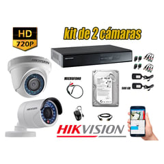 HIKVISION - Kit 2 Cámaras de Seguridad HD 720P Disco 500GB Vigilancia + Kit de Micrófono