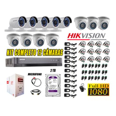 HIKVISION - Kit 12 Cámaras de Seguridad Full HD 1080P 2TB Vigilancia + Kit de Micrófono