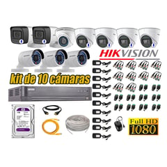 HIKVISION - Kit 10 Cámaras de Seguridad Full HD 1080P | 6 Camaras Con Audio Incorporado