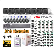 HIKVISION - Cámaras de Seguridad Kit 16 5MP | 06 Camaras Audio Incorporado Disco 1TB WD