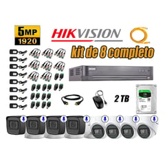 HIKVISION - Kit 8 Cámaras de Seguridad Audio Incorporado 5MP Disco 2TB Completo CCTV