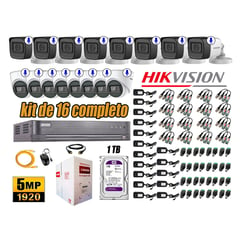 HIKVISION - Kit 16 Cámaras de Seguridad Audio Incorporado 5MP Disco 1TB Completo CCTV