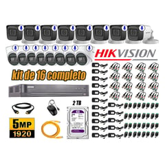 HIKVISION - Kit 16 Cámaras de Seguridad Audio Incorporado 5MP Disco 2TB Completo CCTV