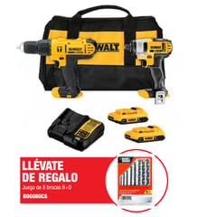 DEWALT - Taladro Percutor 1/2" 20V + Atornillador Impacto 1/4" 20V DCK222D2 + Regalo: Set de Brocas BD0080CS