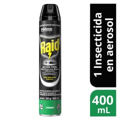 RAID - Insecticida Aerosol Acción Total 400ml Cucarachas/Moscas/Mosquitos Lavanda