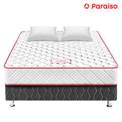 PARAISO - Cama Paraíso Consul 2 Plazas Gris + Colchón + 2 Almohadas + Protector