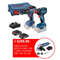 BOSCH - Taladro Atornillador Percutor GSB 18V-50 BRUSHLESS + Llave Impacto 18V GDX 18V-200 BRUSHLESS + 2 Baterías + 1 Cargador + 1 Maletín