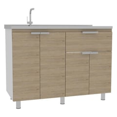 TUHOME - Mueble de Cocina Módulo Bajo Fendi con Lavadero Roble Gris Blanco 120cm ancho