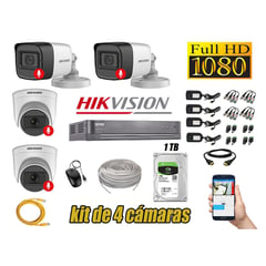 HIKVISION - Kit 4 Cámaras Seguridad Audio Incorporado Full Hd 1080P Lite