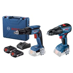 BOSCH - Taladro Atornillador Percutor Inalámbrico 1/2" GSB 18V-50 + Atornillador para Drywall GTB 185-LI + 2 Baterías + Cargador + Maletín