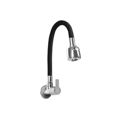 ITALGRIF - Llave Lavadero Pared Buzios Lever Pico Flexible Negro