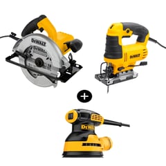 DEWALT - Kit Sierra Circular 7 1/4" DWE5615 + Sierra Caladora 650W DWE300 + Lijadora Roto Orbital 5" DWE6421