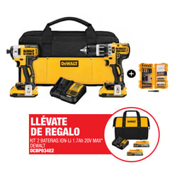 DEWALT - Kit Taladro Percutor 1/2" 20V + Atornillador de Impacto 1/4" 20V + Cargador