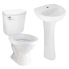 TREBOL - Taza Universal Blanca + Tanque Inodoro Rapid Jet Blanco + Pedestal para Lavamanos Universal Blanco + Lavamanos Sobre Pedestal Fontana Blanco