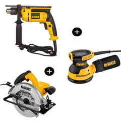 DEWALT - Taladro Percutor + Sierra Circular + Lijadora Excéntrica