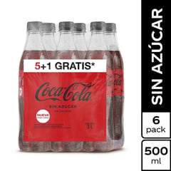 COCA COLA - Six Pack de Gaseosa Coca-Cola Sin Azúcar de 500 mL