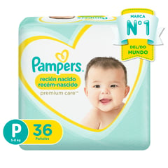 PAMPERS - Premium Care Recién Nacido Pañales Desechables Talla P 36 unds