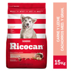 RICOCAN - Comida para perros cachorros sabor carne y leche de 15 kg