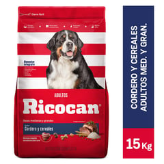 RICOCAN - Comida para perros adultos medianos y grandes sabor cordero y cereales de 15 kg