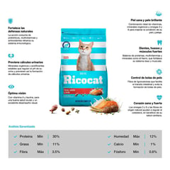 RICOCAT - Comida para gatos adultos sabor carne salmón y leche de 9 kg