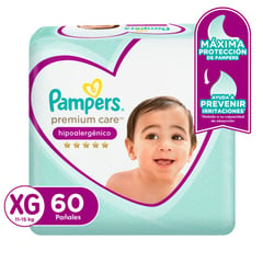 PAMPERS - Pañales Premium Care Talla XG 60 Unidades